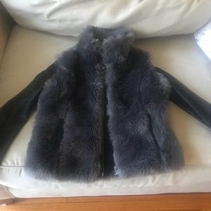 DKNY Girls Mixed-Media Leather Faux Fur Jacket
